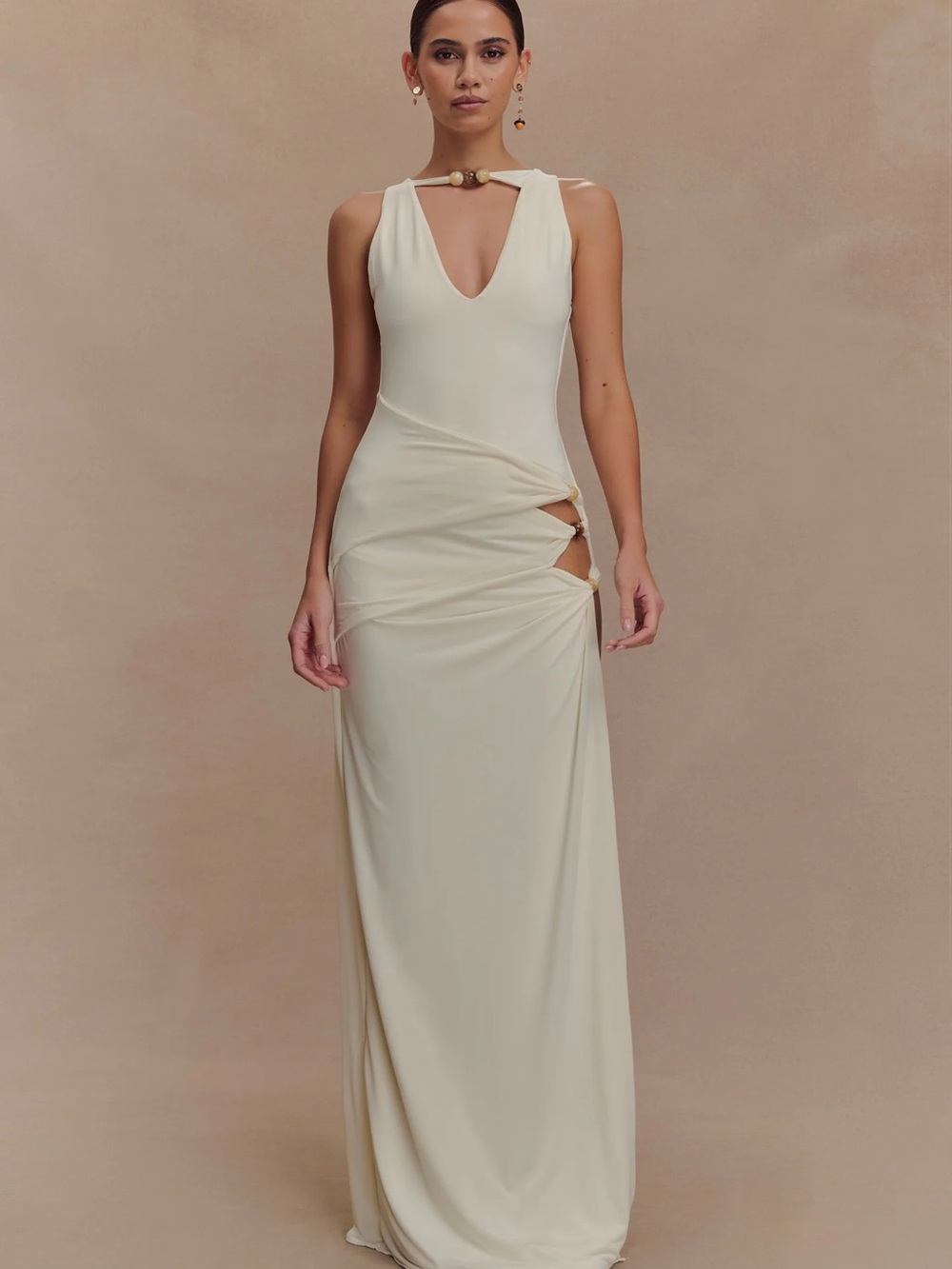 NWT Meshki Kaiden Slinky Beaded Dress Ivory